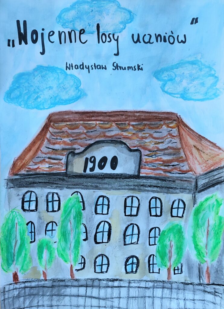 Weronika Petrykowska, kl. 8b - wyróżnienie w Miejskim Konkursie Plastycznym na projekt okładki książki Władysława Strumskiego