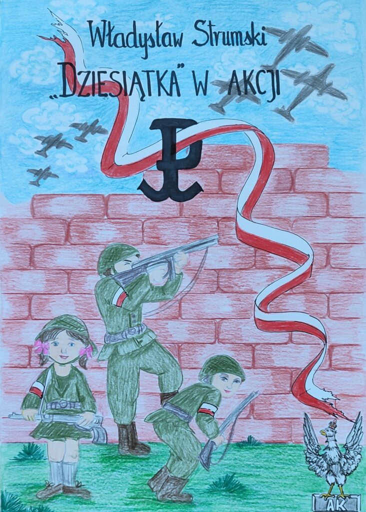 Zuzanna Gawałkiewicz, kl. 5c - wyróżnienie w Miejskim Konkursie Plastycznym na projekt okładki książki Władysława Strumskiego