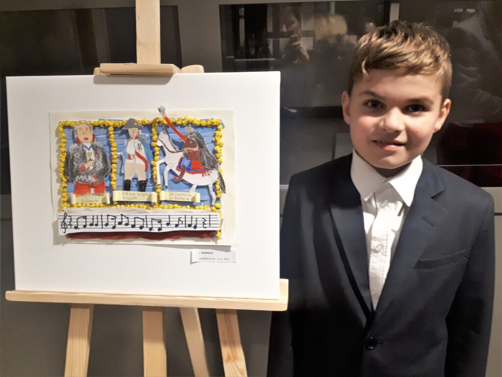 Kacper Kulig, kl. 2a - laureat Powiatowego konkursu Plastycznego "Niepodległość jest z Nas"