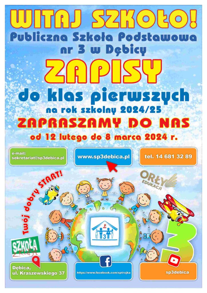 ZAPISY do klas pierwszych 2024 25 - plakat