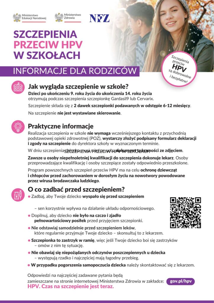 SZCZEPIENIA PRZECIW HPV W SZKOŁACH - nformacje dla rodziców