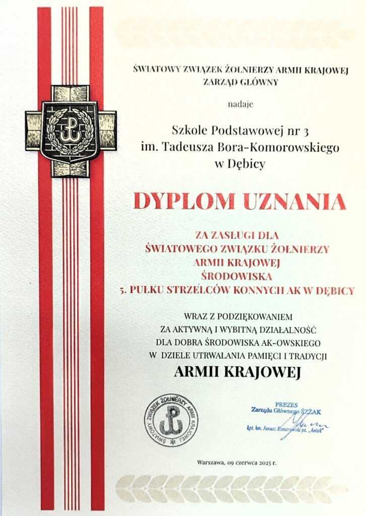 DYPLOM UZNANIA - Jubileusz 35-lecia Związku Żołnierzy Armii Krajowej