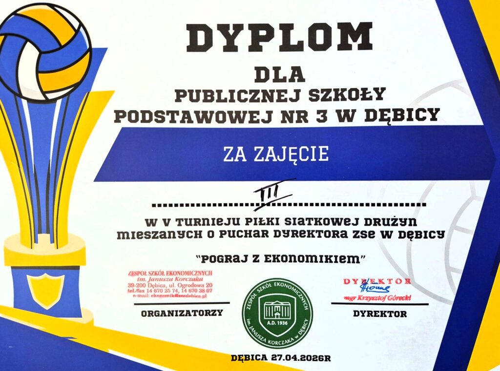 Dyplom - II miejsce - Turniej Piłki Siatkowej Drużyn Mieszanych Pograj z Ekonomikiem