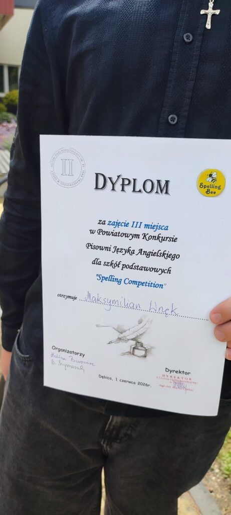 Powiatowy Konkurs z Języka Angielskiego Spelling Competition - dyplom Maksymiliana