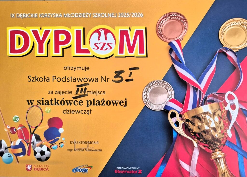 Siatkarki plażowe z brązowymi medalami - dyplom